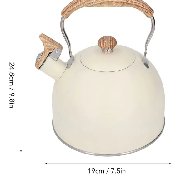 Elegant Cream Whistling Kettle with Wooden Handle - Picture 5 of 5